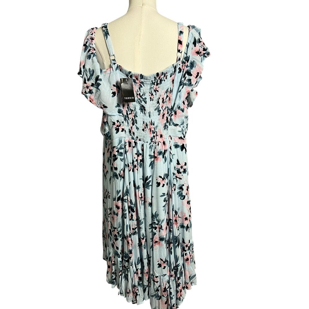 Torrid Floral Sundress Womens 2X Plus Blue Cold Shoulder Ruffle Midi Boho Summer - Picture 6 of 12